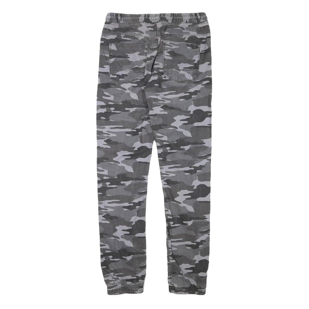 SKATE NATION Mens Cotton Blend Grey & Black Camouflage Slim Drawstring Trousers