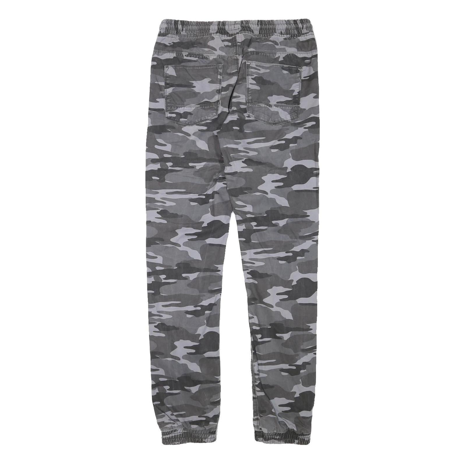 SKATE NATION Mens Cotton Blend Grey & Black Camouflage Slim Drawstring Trousers