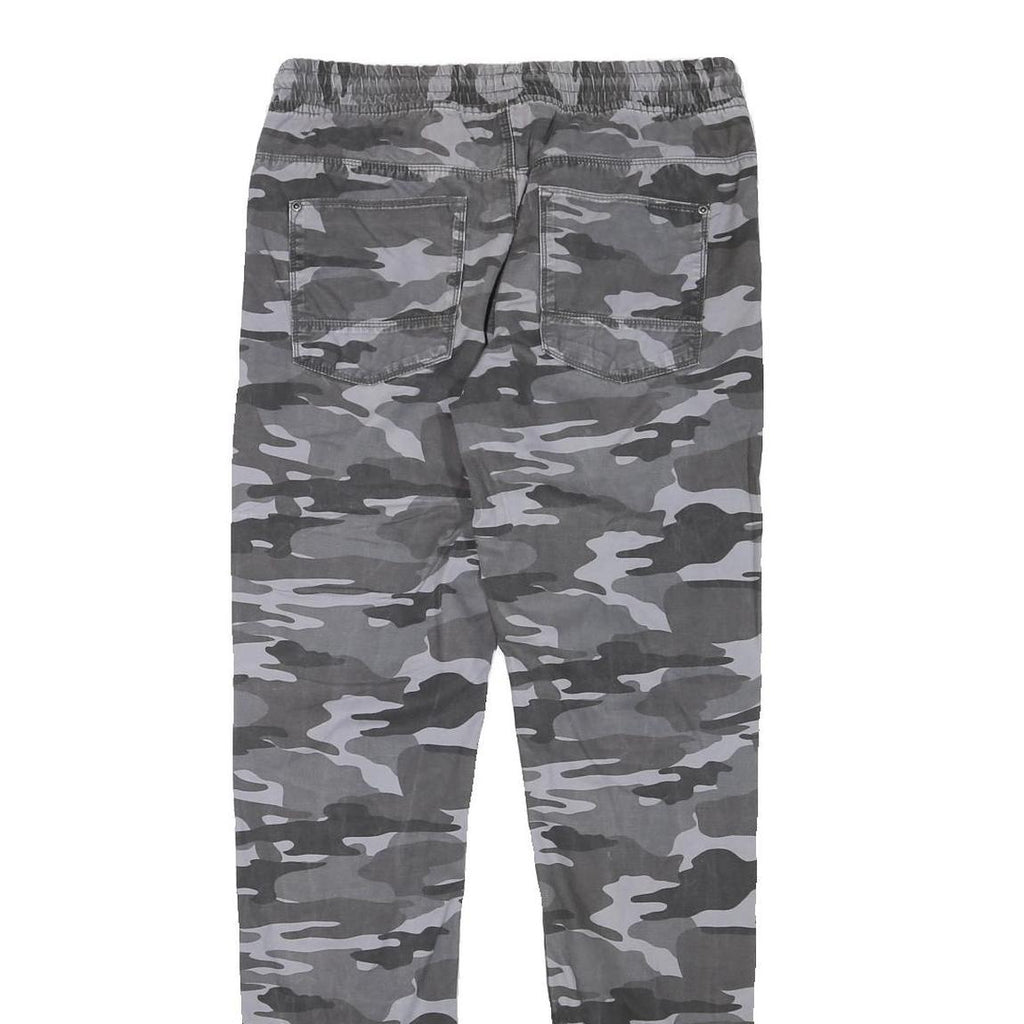 SKATE NATION Mens Cotton Blend Grey & Black Camouflage Slim Drawstring Trousers