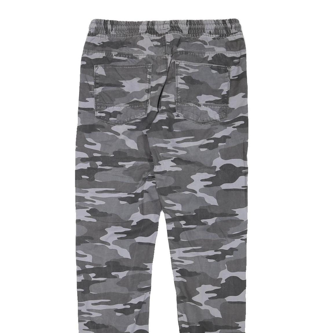 SKATE NATION Mens Cotton Blend Grey & Black Camouflage Slim Drawstring Trousers