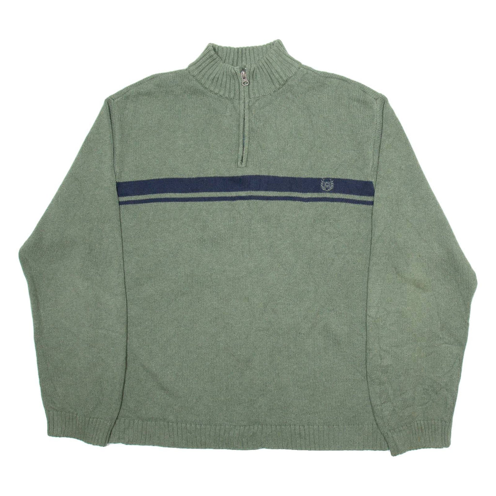 CHAPS Mens Jumper Green 1/4 Zip Tight Knit XL