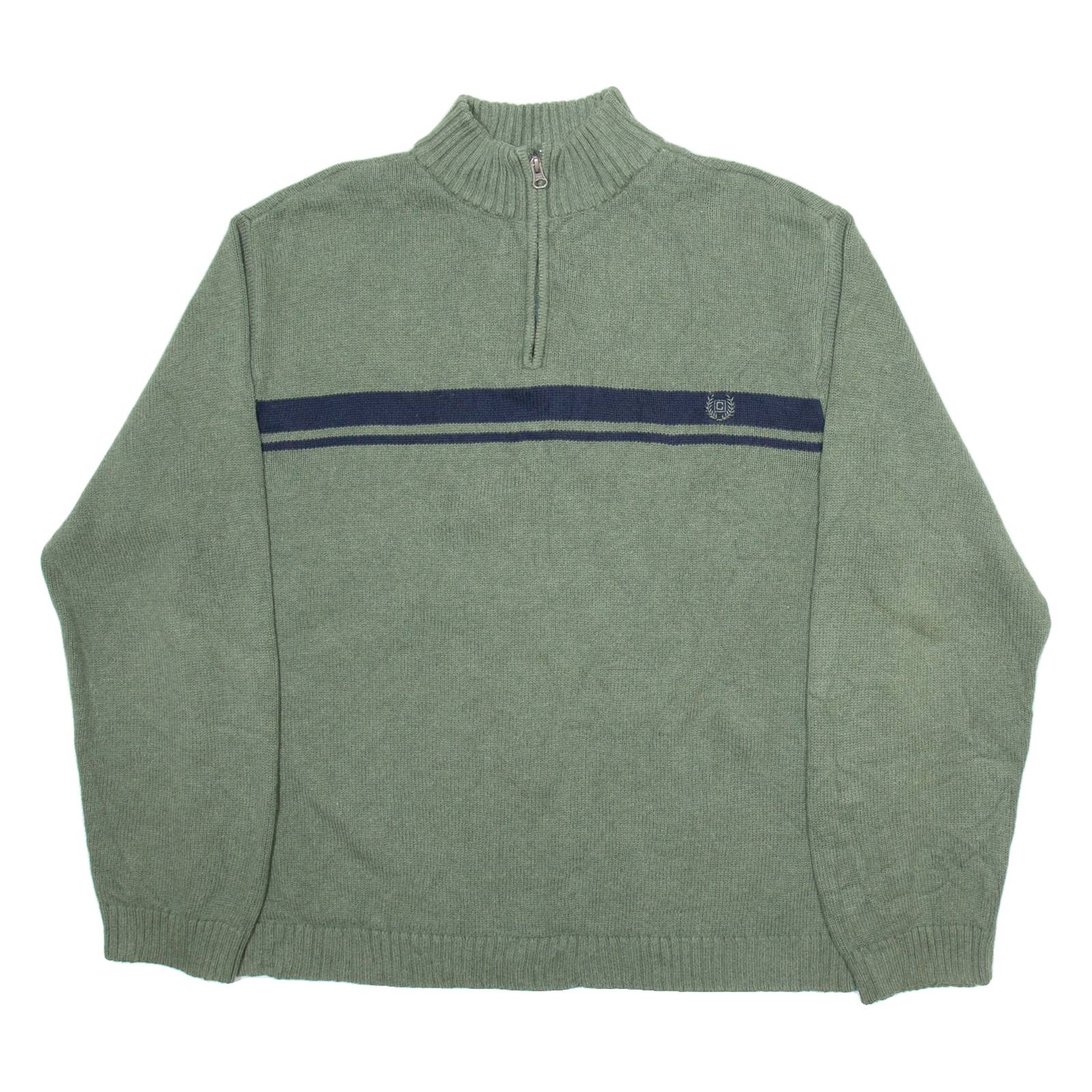 CHAPS Mens Jumper Green 1/4 Zip Tight Knit XL