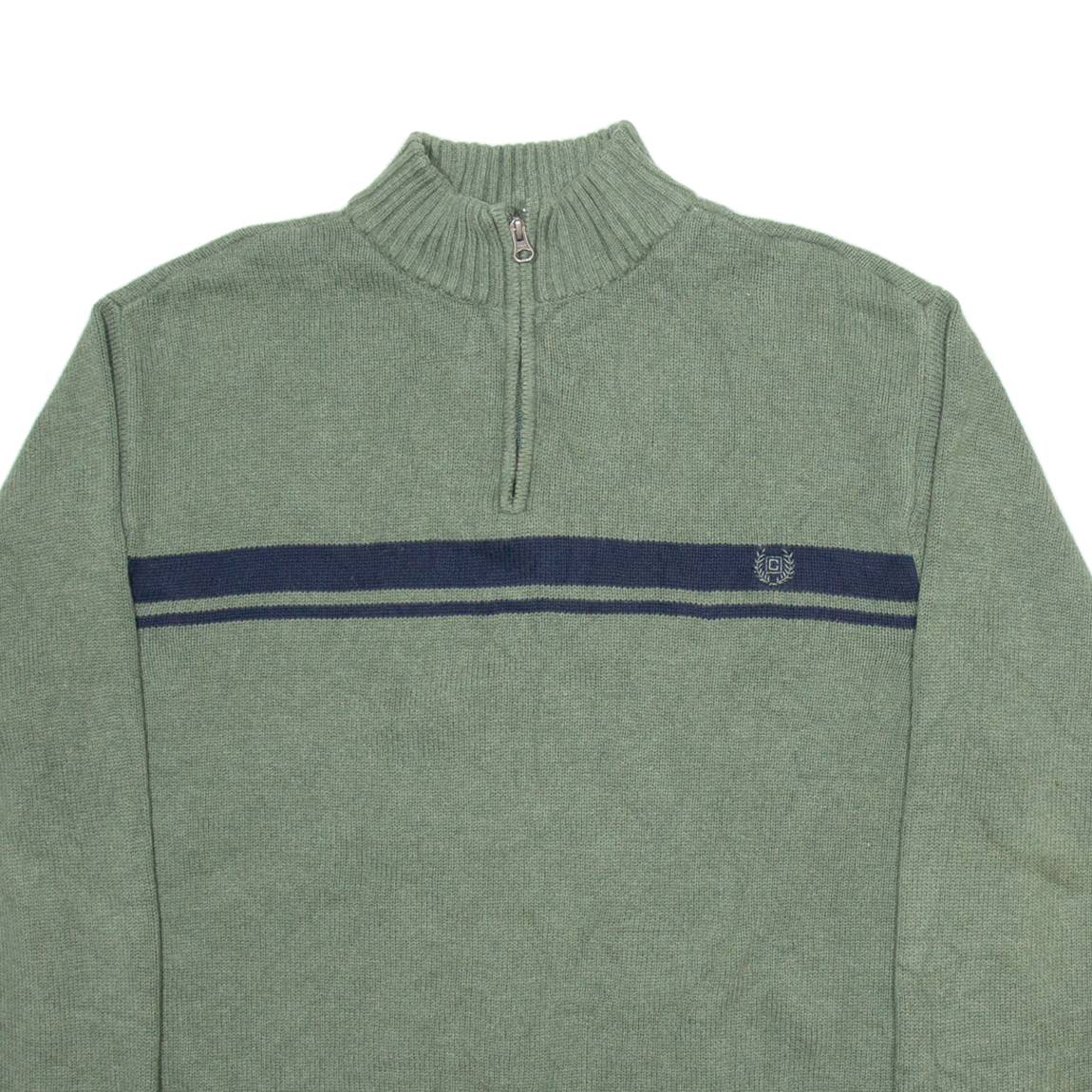 CHAPS Mens Jumper Green 1/4 Zip Tight Knit XL