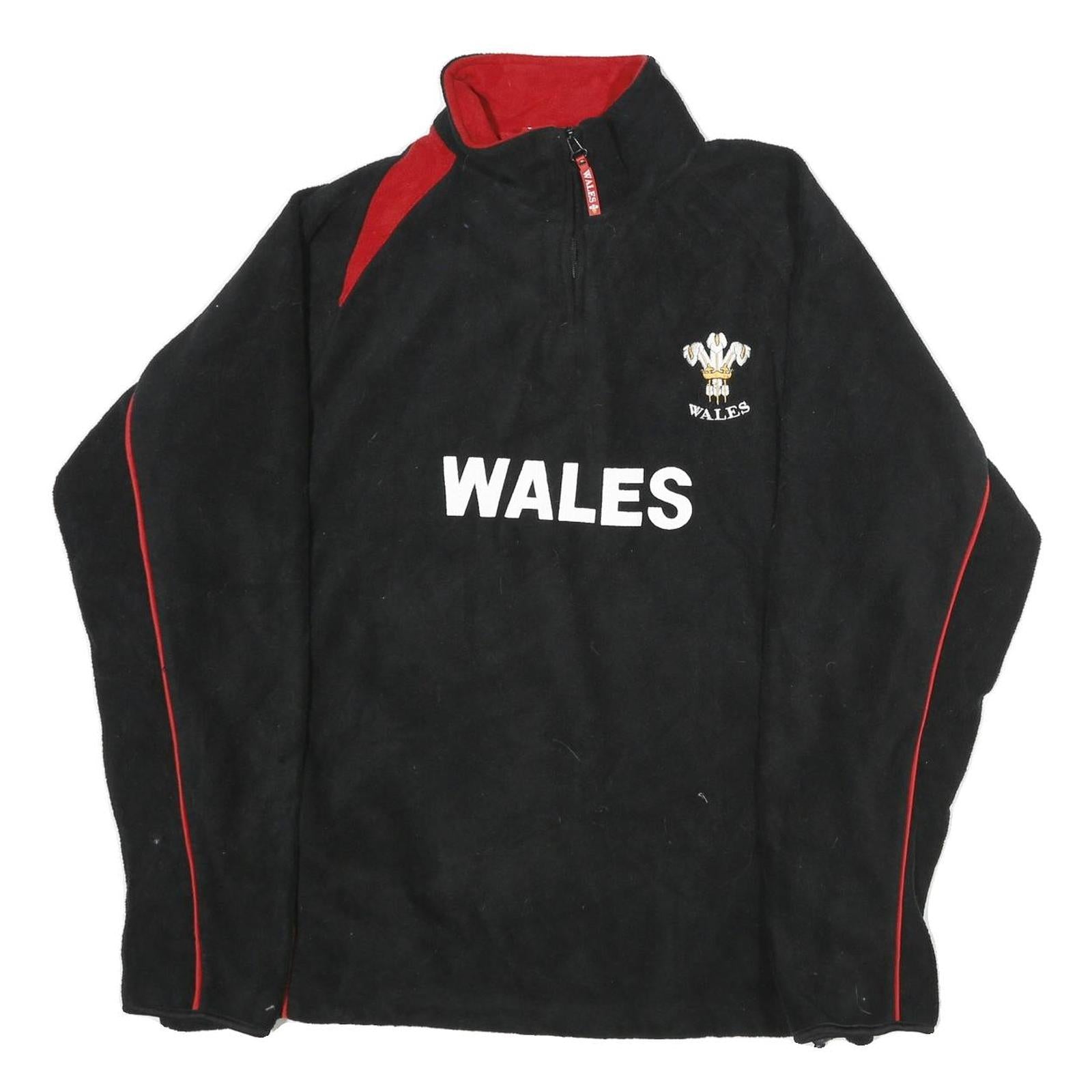 WALES Mens Black & Red Wales Pattern Jumper 2XL Polyester Half Zip Sports