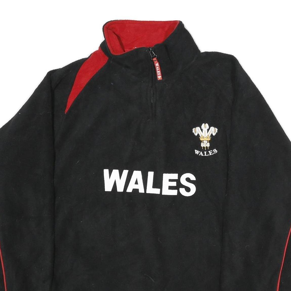 WALES Mens Black & Red Wales Pattern Jumper 2XL Polyester Half Zip Sports