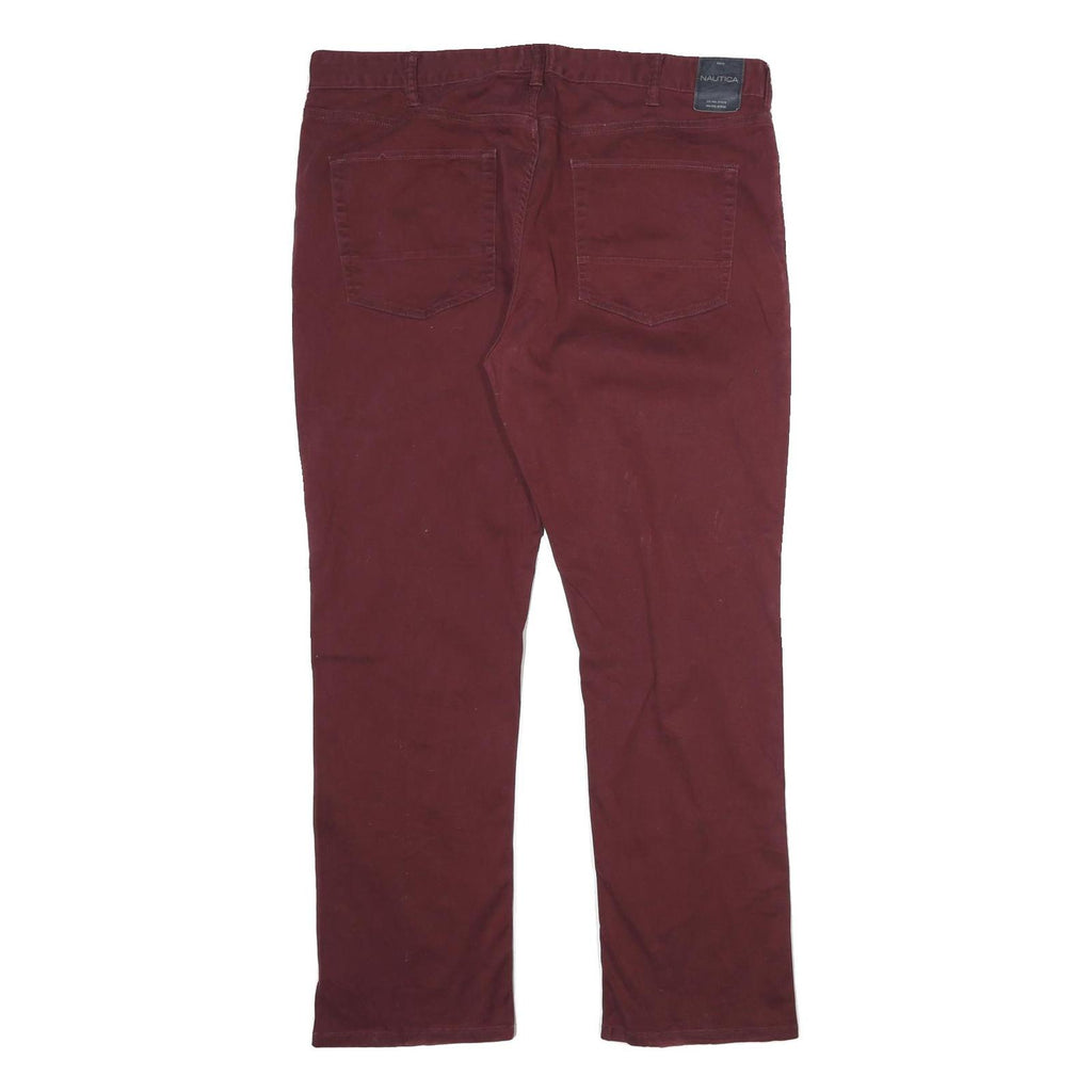 NAUTICA Mens Cotton Burgundy Regular Straight Fit Trousers W38 L32 Casual