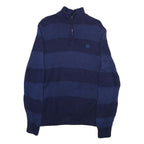 CHAPS Mens Blue & Navy Patterned Jumper High Neck Chunky Knit M Cotton Blend