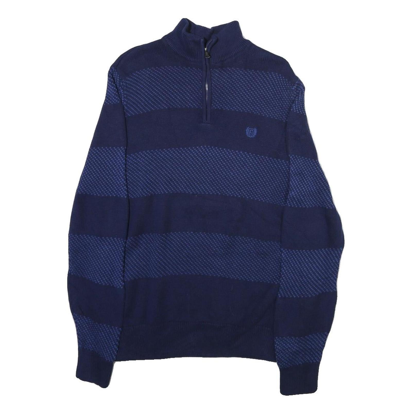 CHAPS Mens Blue & Navy Patterned Jumper High Neck Chunky Knit M Cotton Blend
