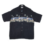 PIERRE CARDIN Mens Hawaiian Shirt Black Floral XL