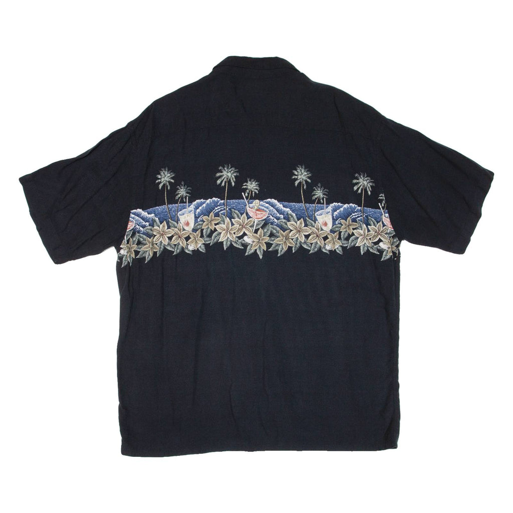 PIERRE CARDIN Mens Hawaiian Shirt Black Floral XL