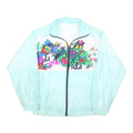 Womens White & Aqua Abstract Print Zip Jacket M Polyester Blend Retro