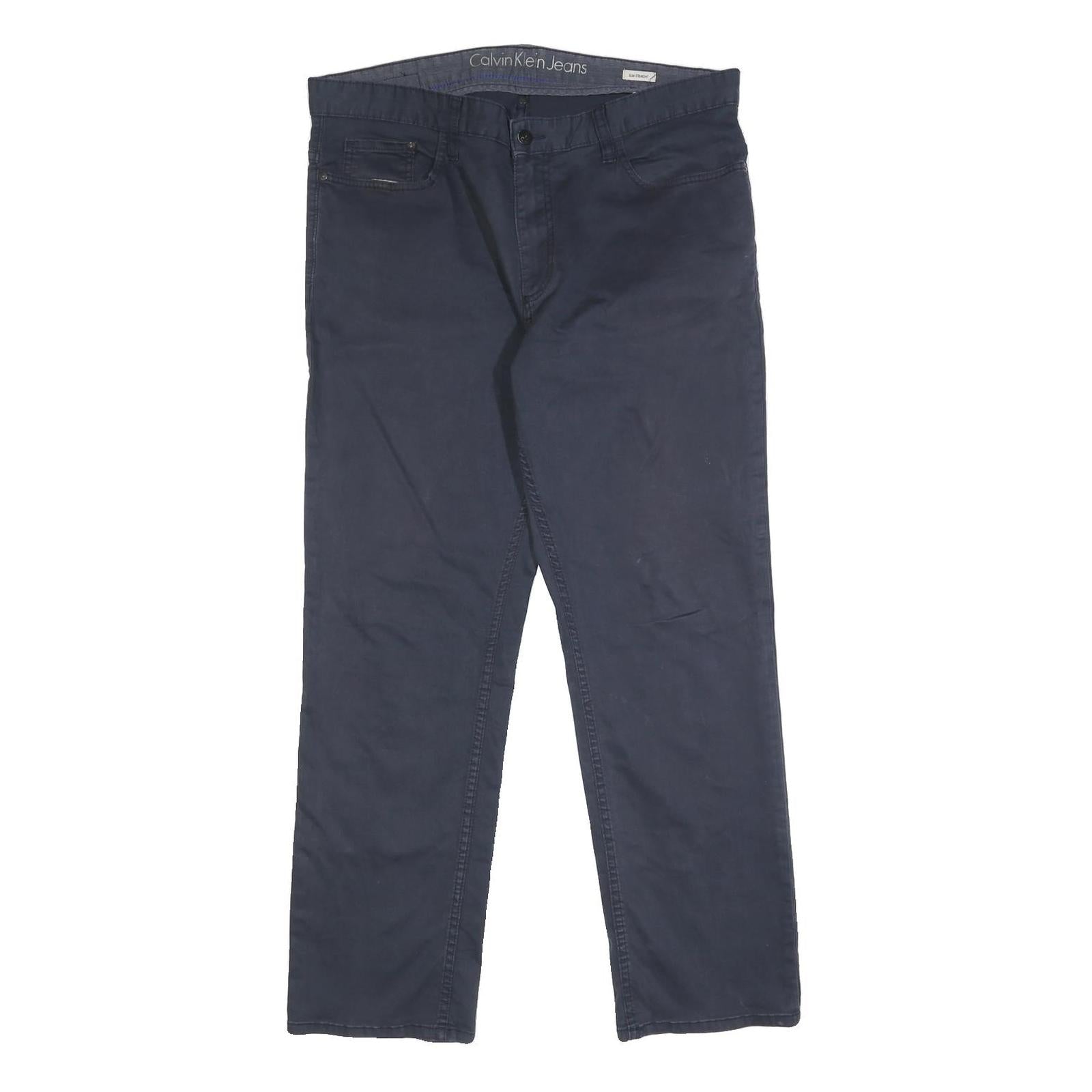 CALVIN KLEIN JEANS Mens Cotton Blend Blue Slim Trousers W36 L29 Stylish Casual