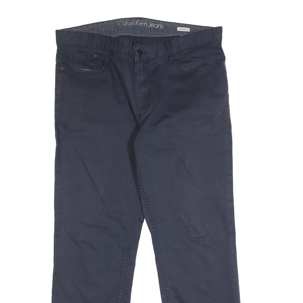 CALVIN KLEIN JEANS Mens Cotton Blend Blue Slim Trousers W36 L29 Stylish Casual