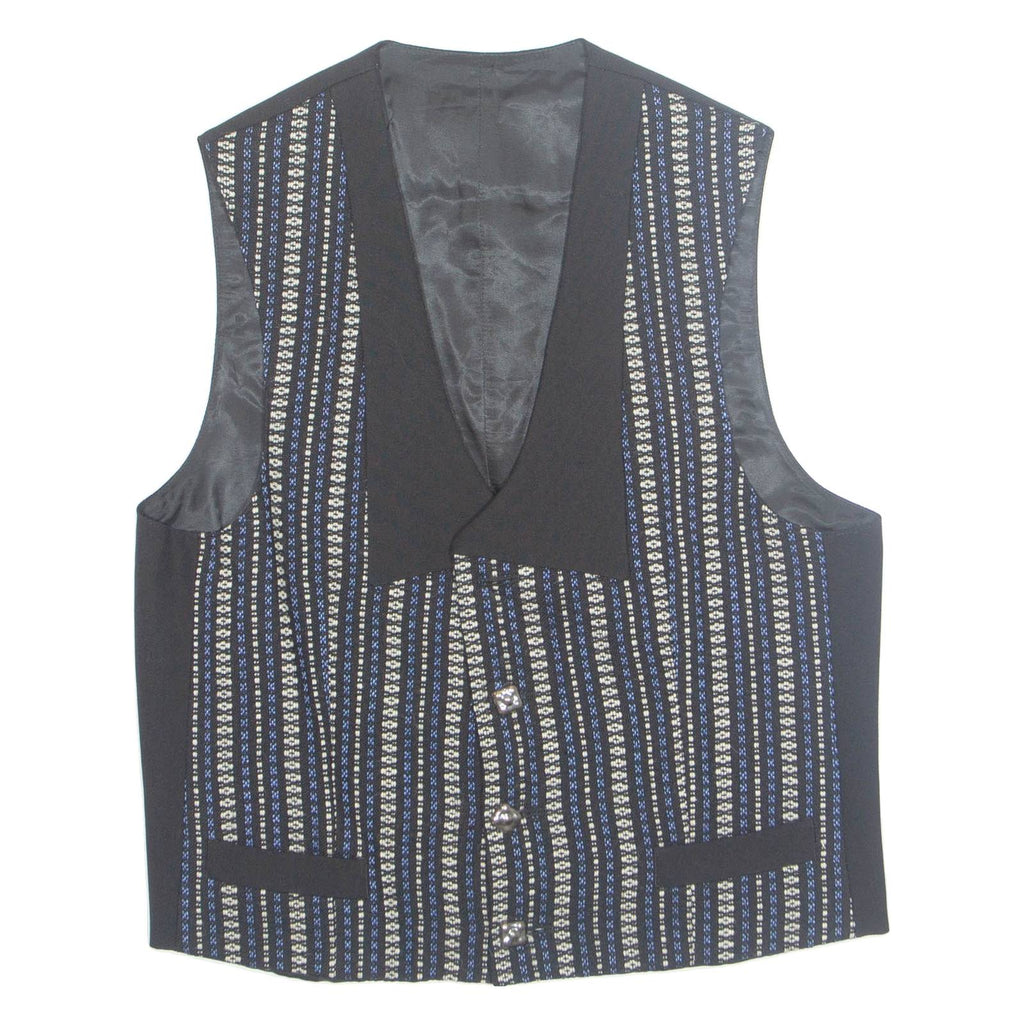 Womens Printed Waistcoat Black V-Neck Sleeveless Striped M