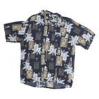 PURITAN Mens Blue & Brown Hawaiian Shirt M Cotton Floral Pattern Relaxed Fit