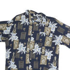 PURITAN Mens Blue & Brown Hawaiian Shirt M Cotton Floral Pattern Relaxed Fit