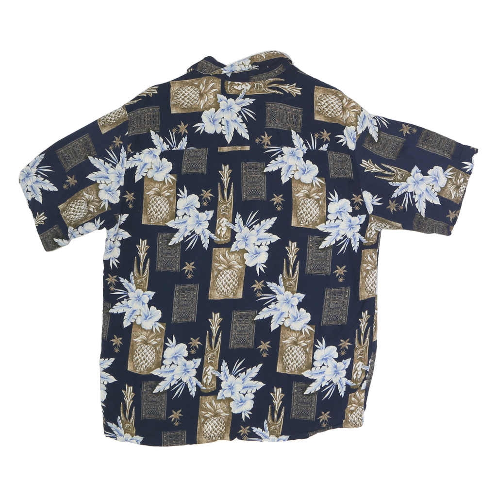 PURITAN Mens Blue & Brown Hawaiian Shirt M Cotton Floral Pattern Relaxed Fit