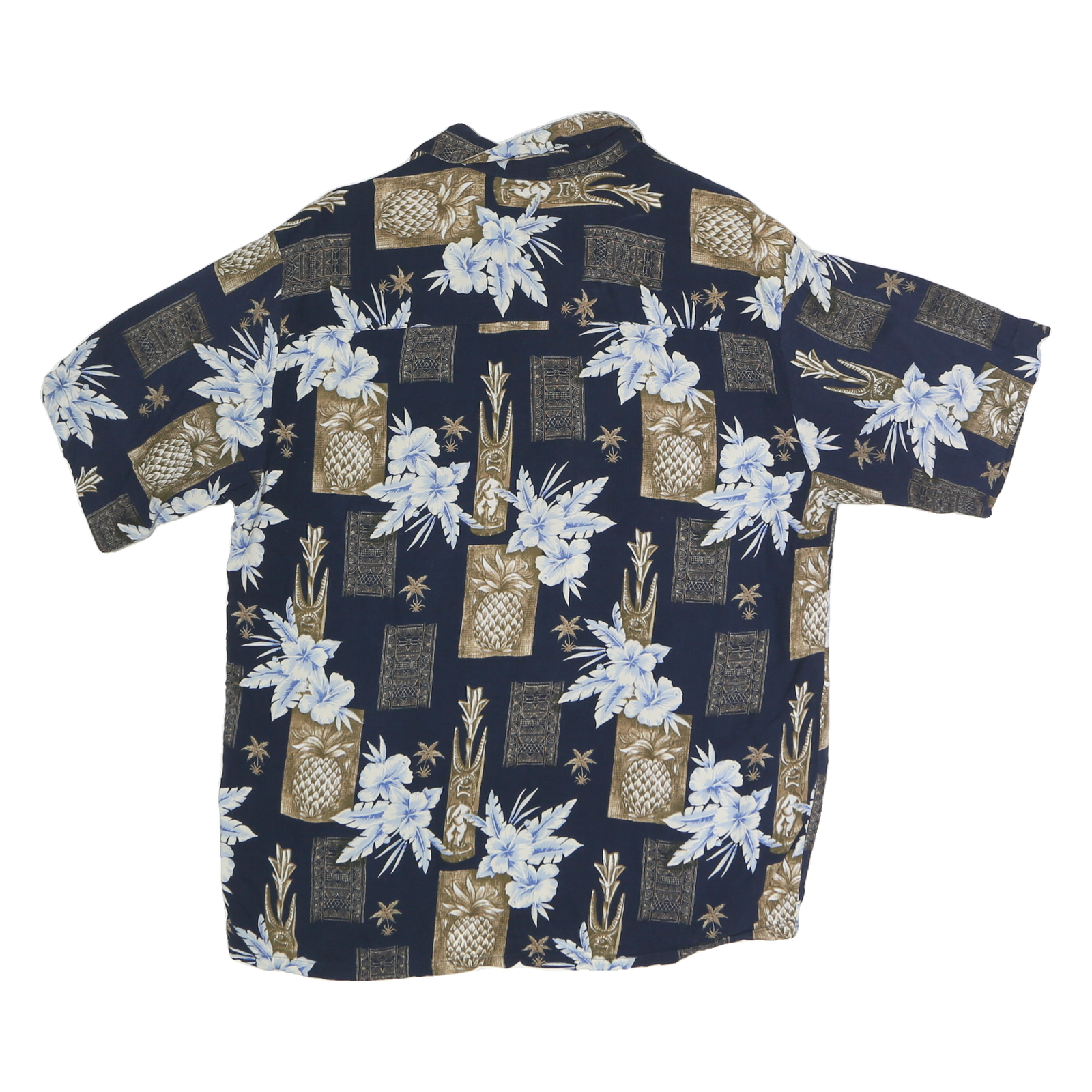 PURITAN Mens Blue & Brown Hawaiian Shirt M Cotton Floral Pattern Relaxed Fit