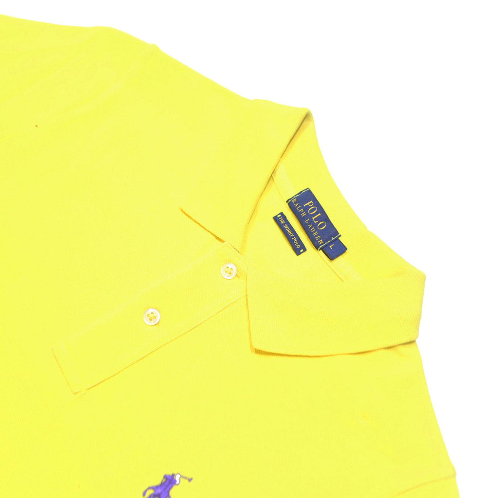POLO RALPH LAUREN Womens Yellow Polo Shirt Short Sleeve Plain L Classic Fit
