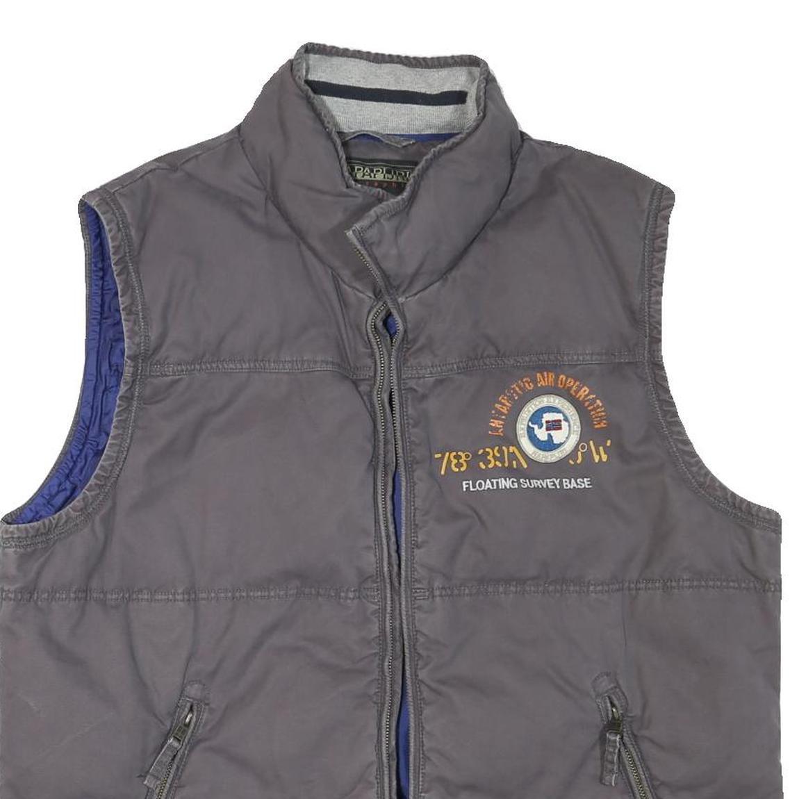 NAPAPIJRI Mens Grey Cotton Blend Quilted Vest L Zip Casual Outdoor Jacket