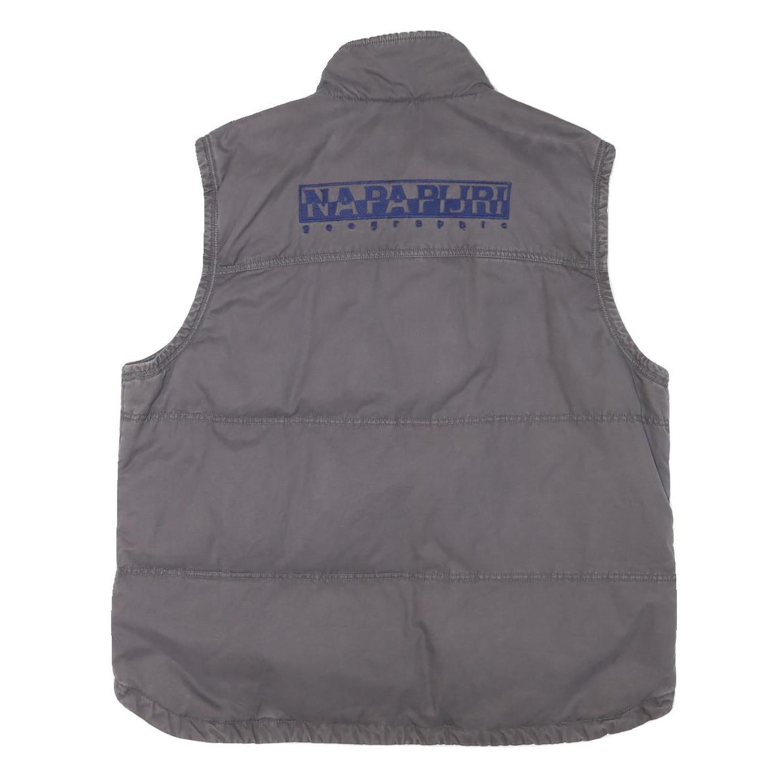 NAPAPIJRI Mens Grey Cotton Blend Quilted Vest L Zip Casual Outdoor Jacket