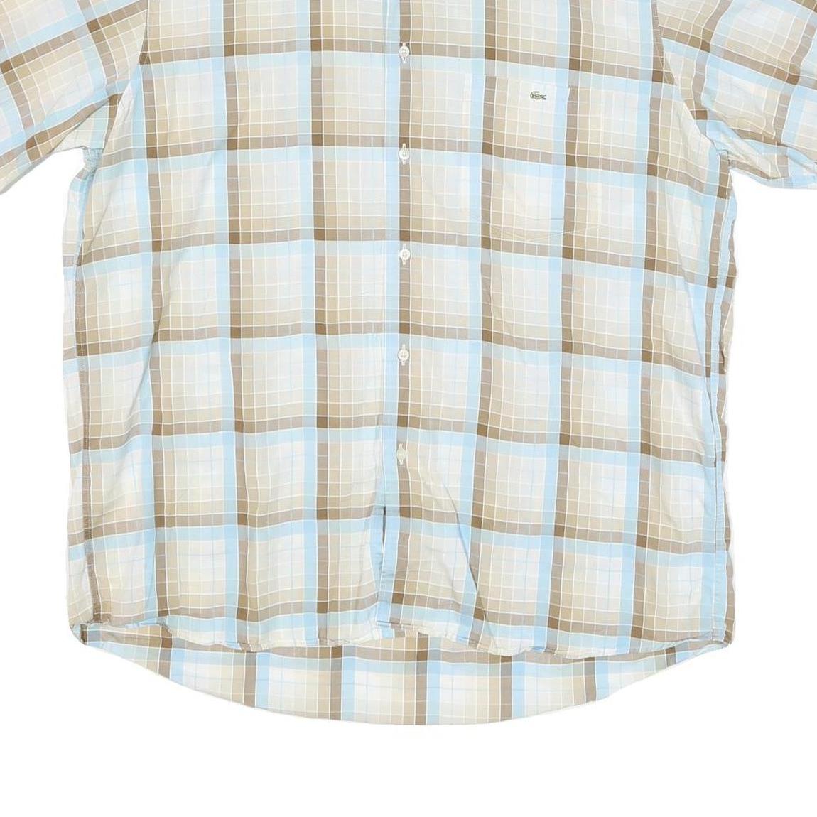LACOSTE Mens Beige & Blue Check Shirt XL Casual Cotton Blend Short Sleeve