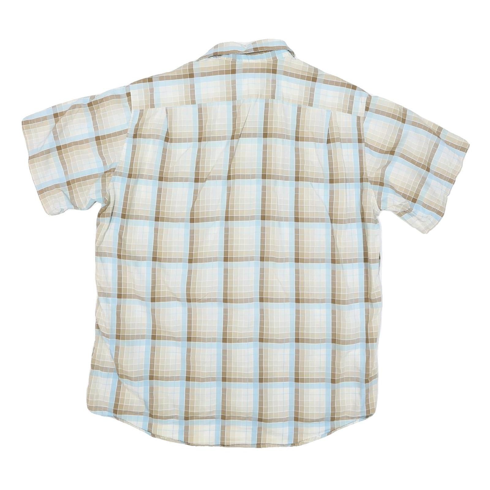 LACOSTE Mens Beige & Blue Check Shirt XL Casual Cotton Blend Short Sleeve