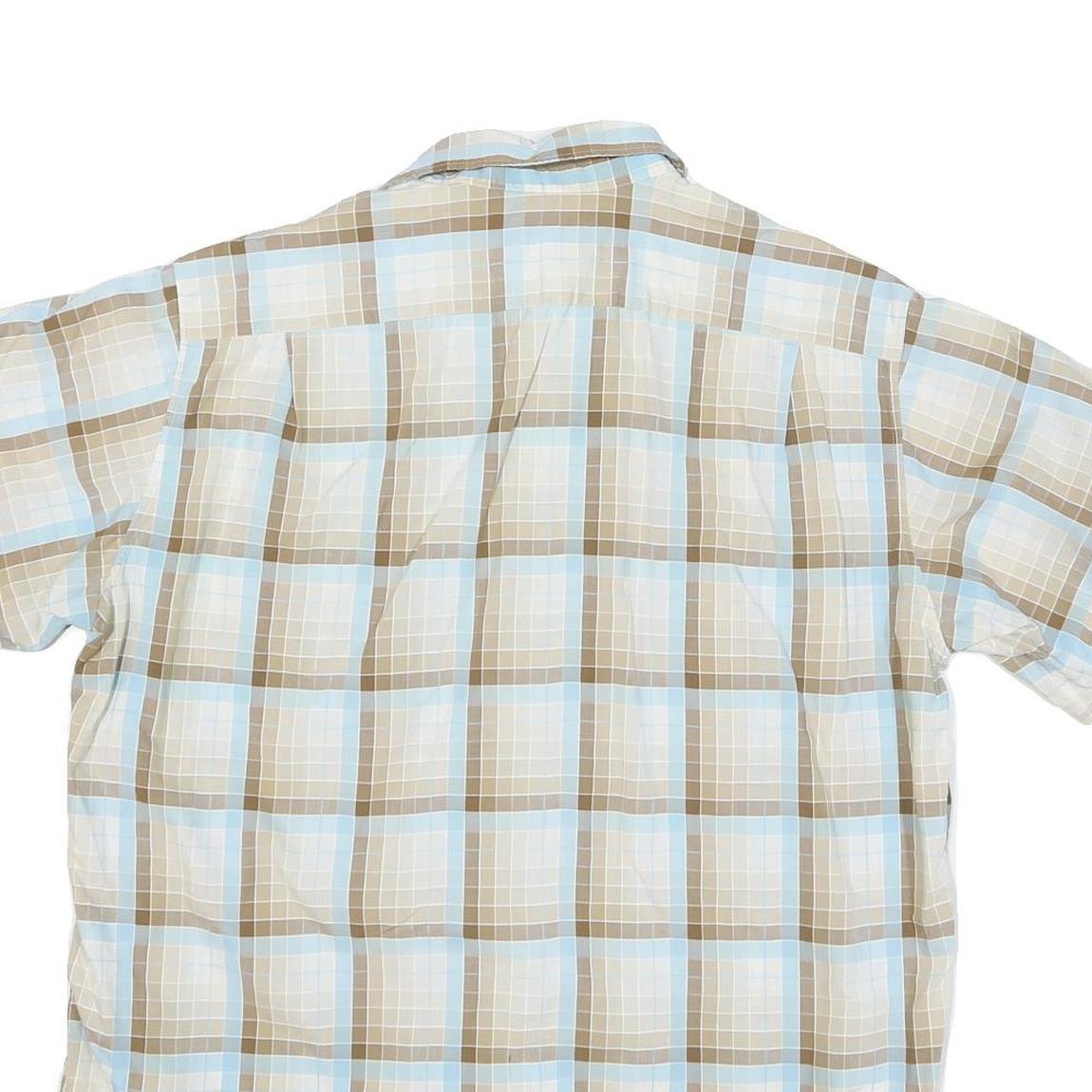 LACOSTE Mens Beige & Blue Check Shirt XL Casual Cotton Blend Short Sleeve