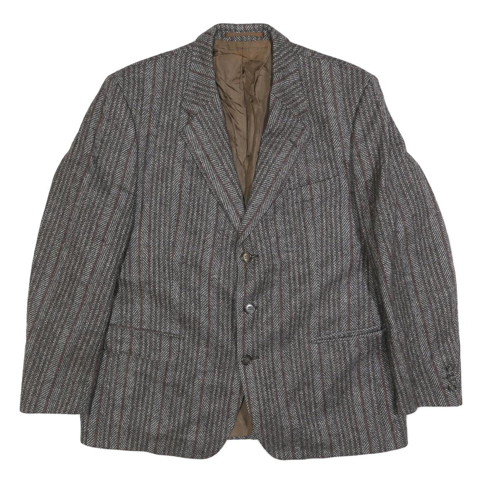 GARDINER Mens Grey Brown Striped Wool Blazer Jacket L Woven Tailored Button