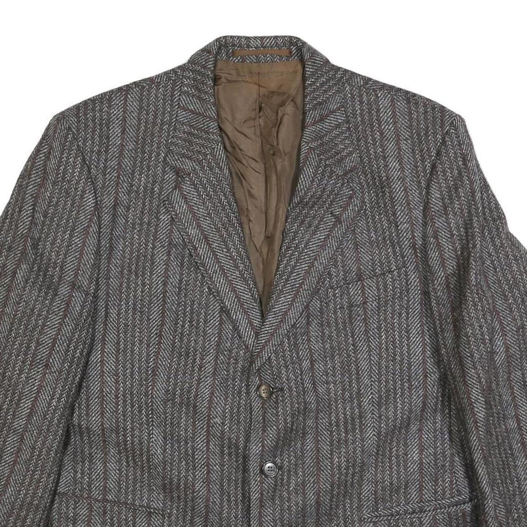 GARDINER Mens Grey Brown Striped Wool Blazer Jacket L Woven Tailored Button