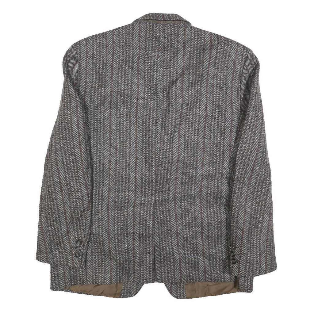 GARDINER Mens Grey Brown Striped Wool Blazer Jacket L Woven Tailored Button