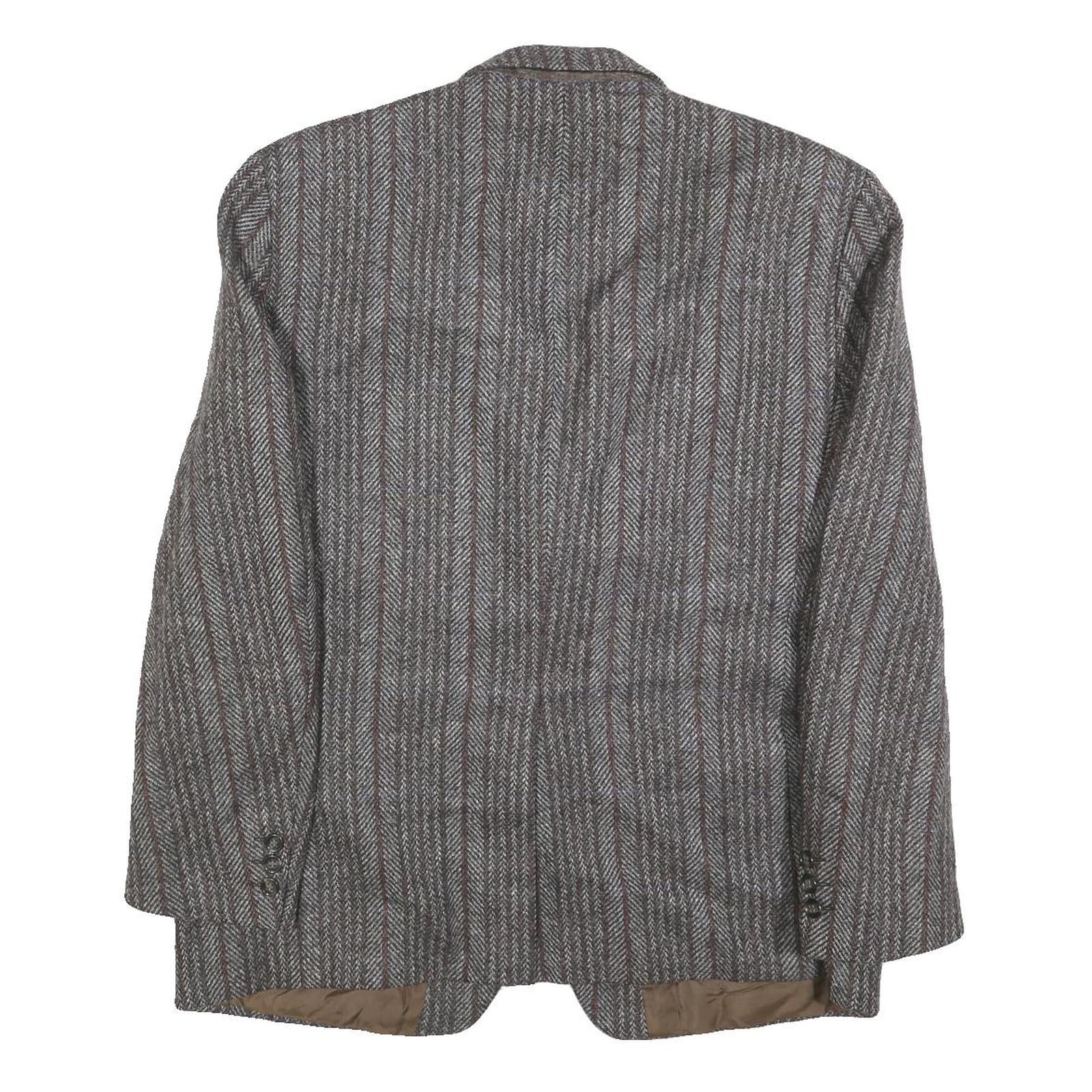 GARDINER Mens Grey Brown Striped Wool Blazer Jacket L Woven Tailored Button