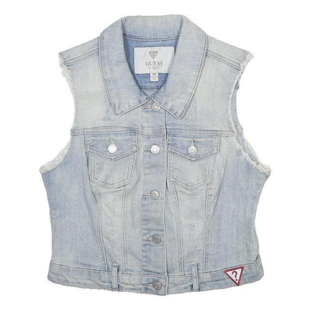 GUESS Girls Blue Denim Sleeveless Jacket M Cotton Casual Button Fastening