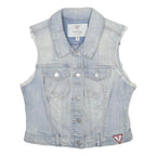 GUESS Girls Blue Denim Sleeveless Jacket M Cotton Casual Button Fastening