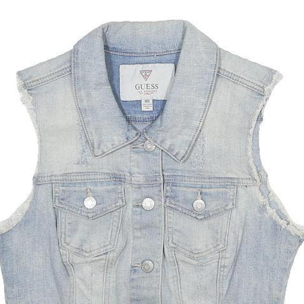 GUESS Girls Blue Denim Sleeveless Jacket M Cotton Casual Button Fastening