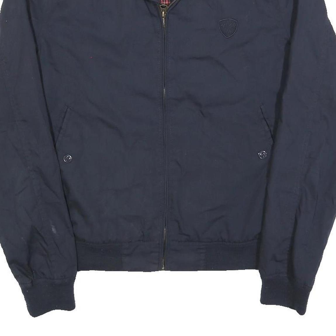 SCHOTT Mens Navy Blue Harrington Jacket M Cotton Blend Zip Plain Classic Casual