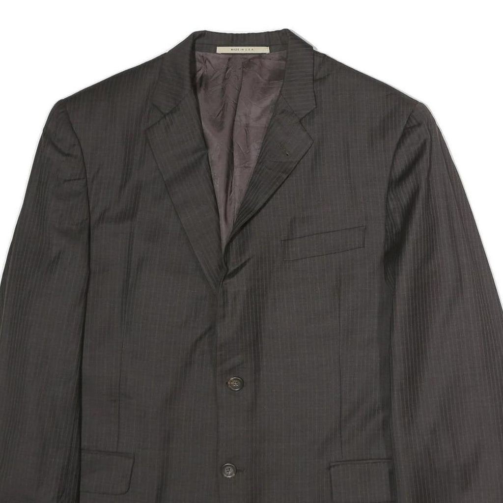 BURBERRY Mens Black Pinstripe Jacket L Cotton Classic Tailored Button Closure