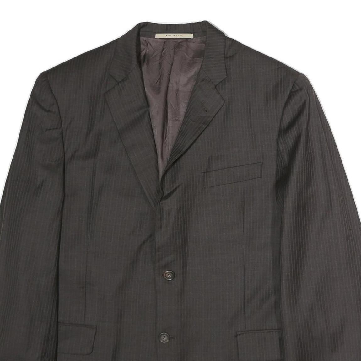 BURBERRY Mens Black Pinstripe Jacket L Cotton Classic Tailored Button Closure