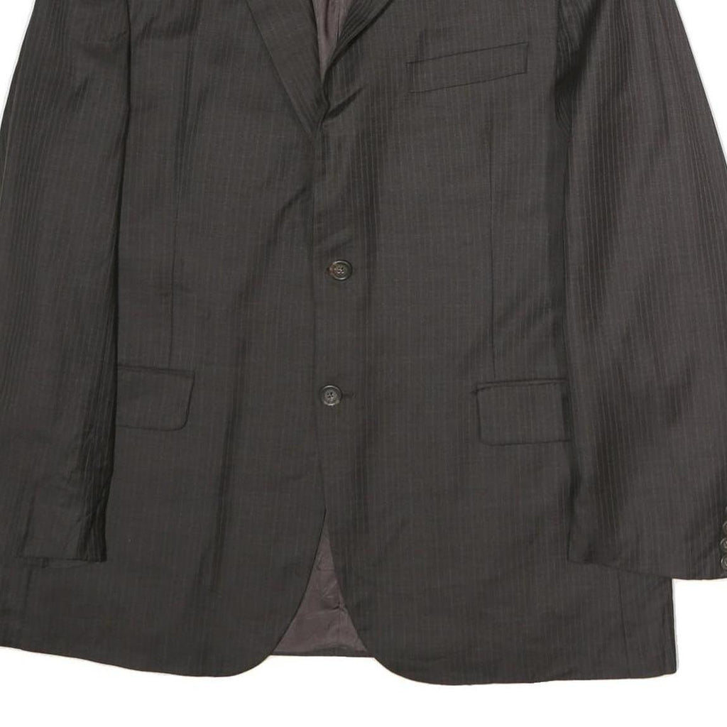 BURBERRY Mens Black Pinstripe Jacket L Cotton Classic Tailored Button Closure