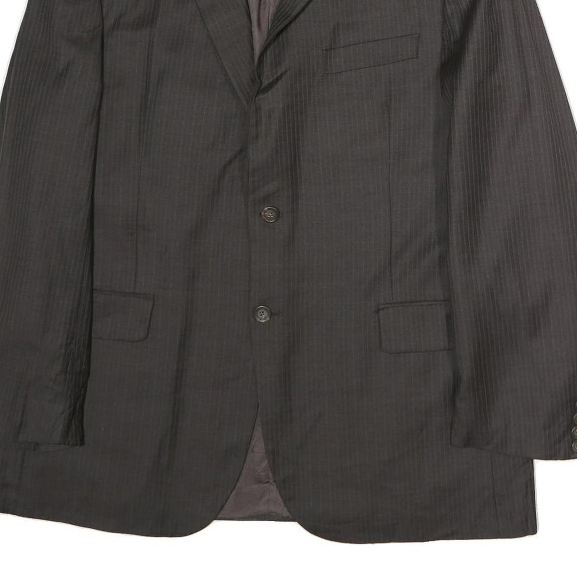 BURBERRY Mens Black Pinstripe Jacket L Cotton Classic Tailored Button Closure