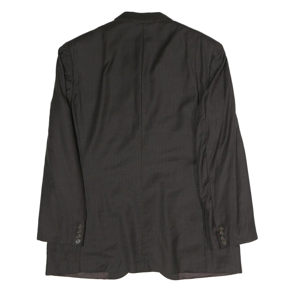 BURBERRY Mens Black Pinstripe Jacket L Cotton Classic Tailored Button Closure