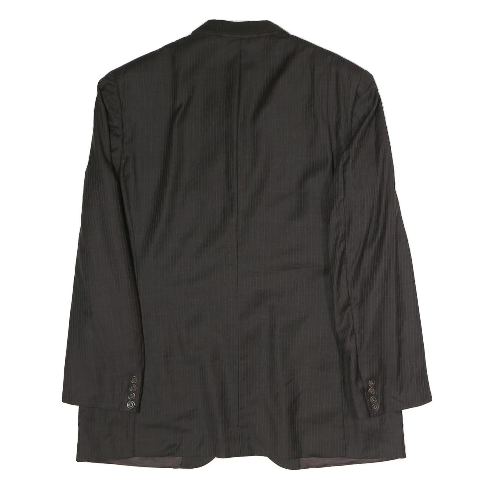 BURBERRY Mens Black Pinstripe Jacket L Cotton Classic Tailored Button Closure