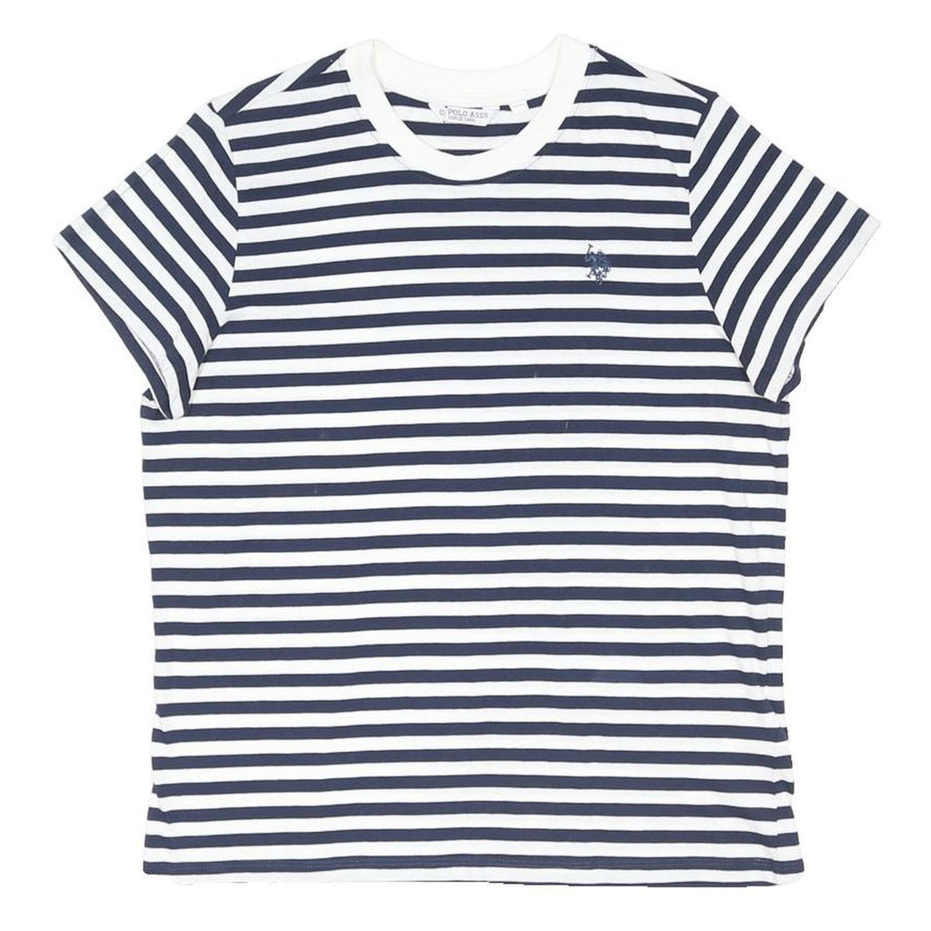 U.S. POLO ASSN Womens Blue & White Stripe T-Shirt UK 10 Short Sleeve Crew Neck