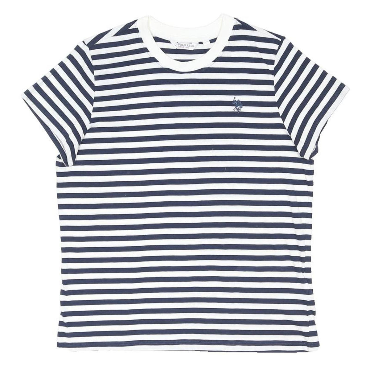 U.S. POLO ASSN Womens Blue & White Stripe T-Shirt UK 10 Short Sleeve Crew Neck