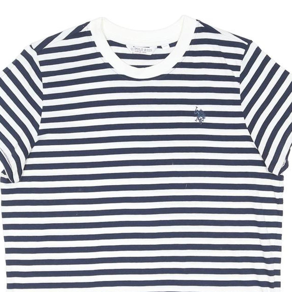 U.S. POLO ASSN Womens Blue & White Stripe T-Shirt UK 10 Short Sleeve Crew Neck