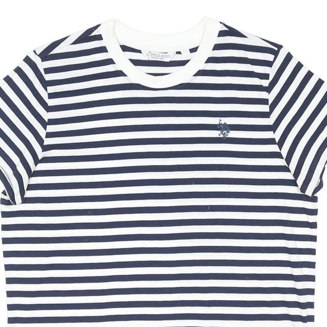 U.S. POLO ASSN Womens Blue & White Stripe T-Shirt UK 10 Short Sleeve Crew Neck