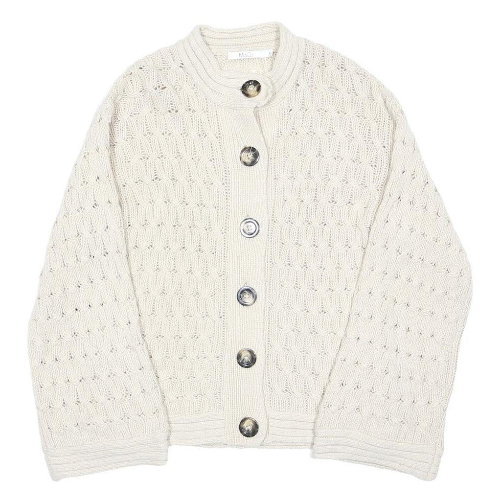 M&CO Womens Cream Button Up Chunky Knit Jumper L Cable Knit Casual Wear