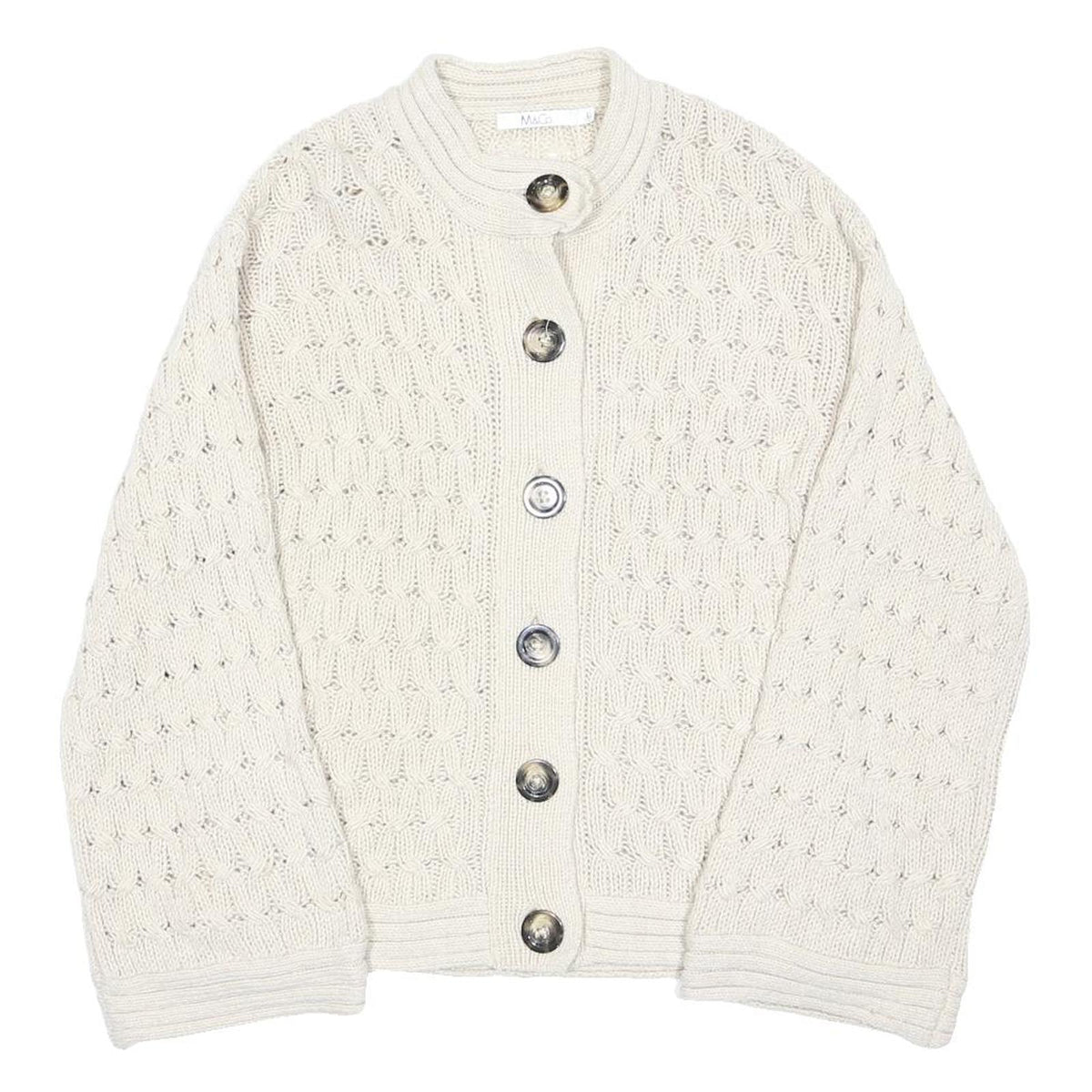 M&CO Womens Cream Button Up Chunky Knit Jumper L Cable Knit Casual Wear