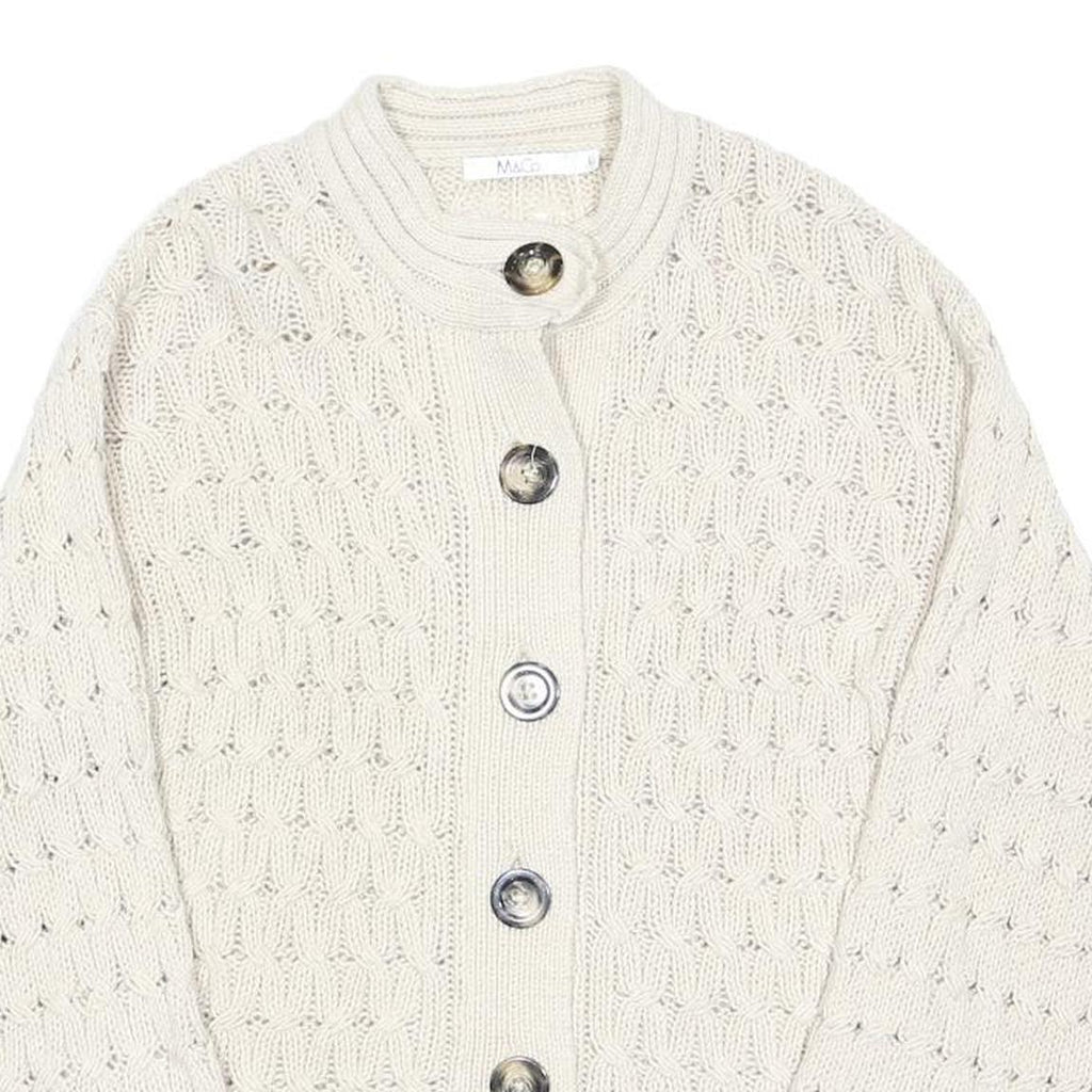 M&CO Womens Cream Button Up Chunky Knit Jumper L Cable Knit Casual Wear