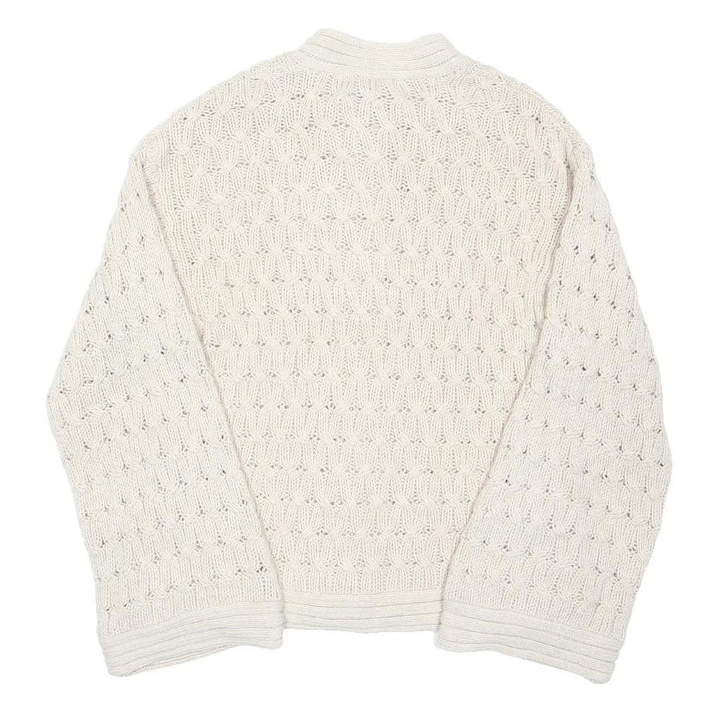 M&CO Womens Cream Button Up Chunky Knit Jumper L Cable Knit Casual Wear